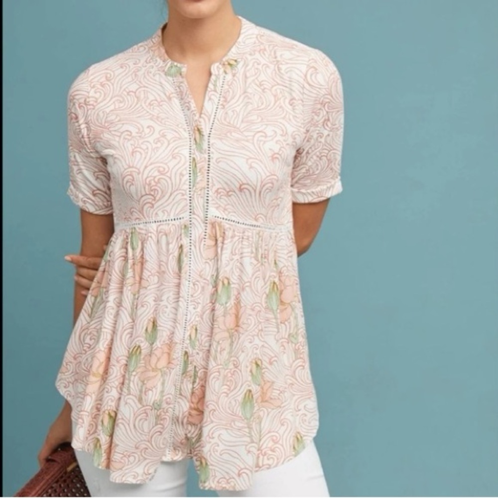Anthropologie Akemi + Kin Veria Floral Flowy Button Down Tunic Top
